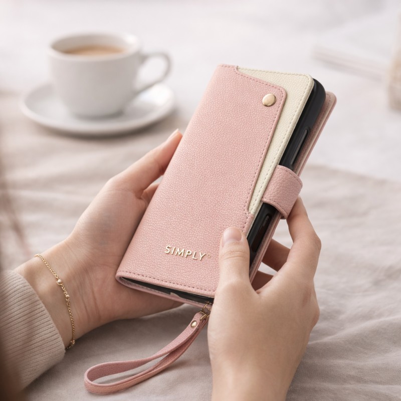 Leather Folio Phone Case with Wrist Strap