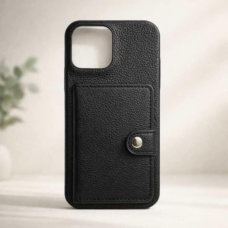 Leather Wallet Phone Case with Snap Closure