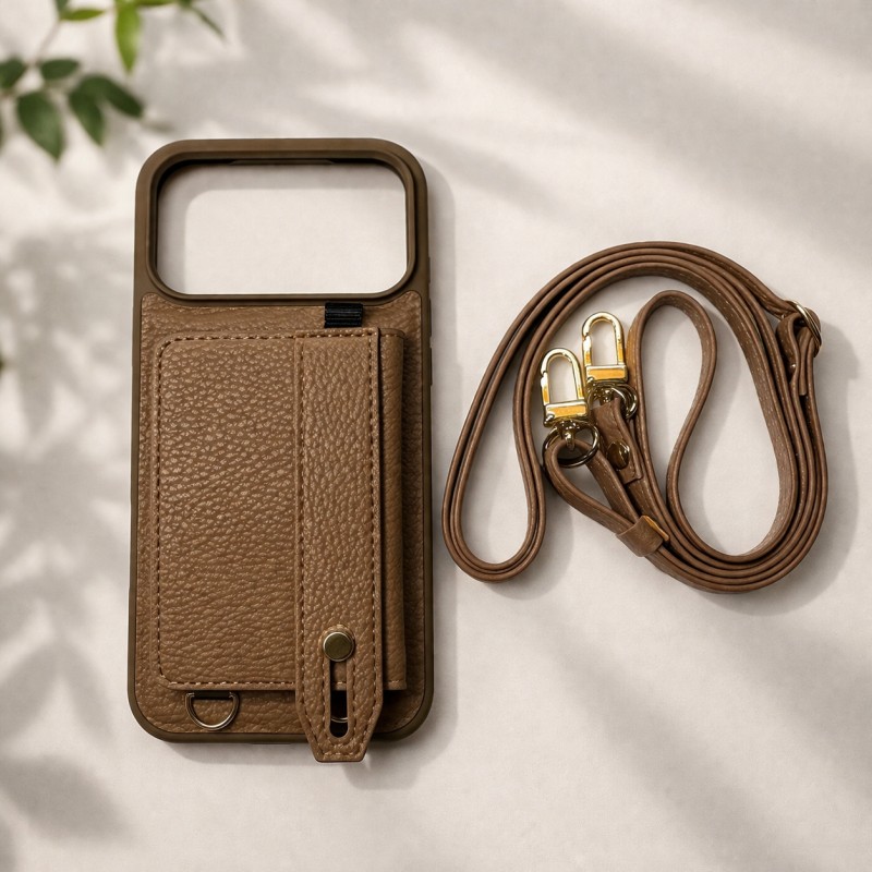 Leather Crossbody Case with Flip Pouch